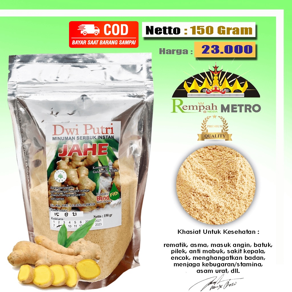 

Jahe Bubuk Minuman Kesehatan Herbal Ukuran 150 Gram