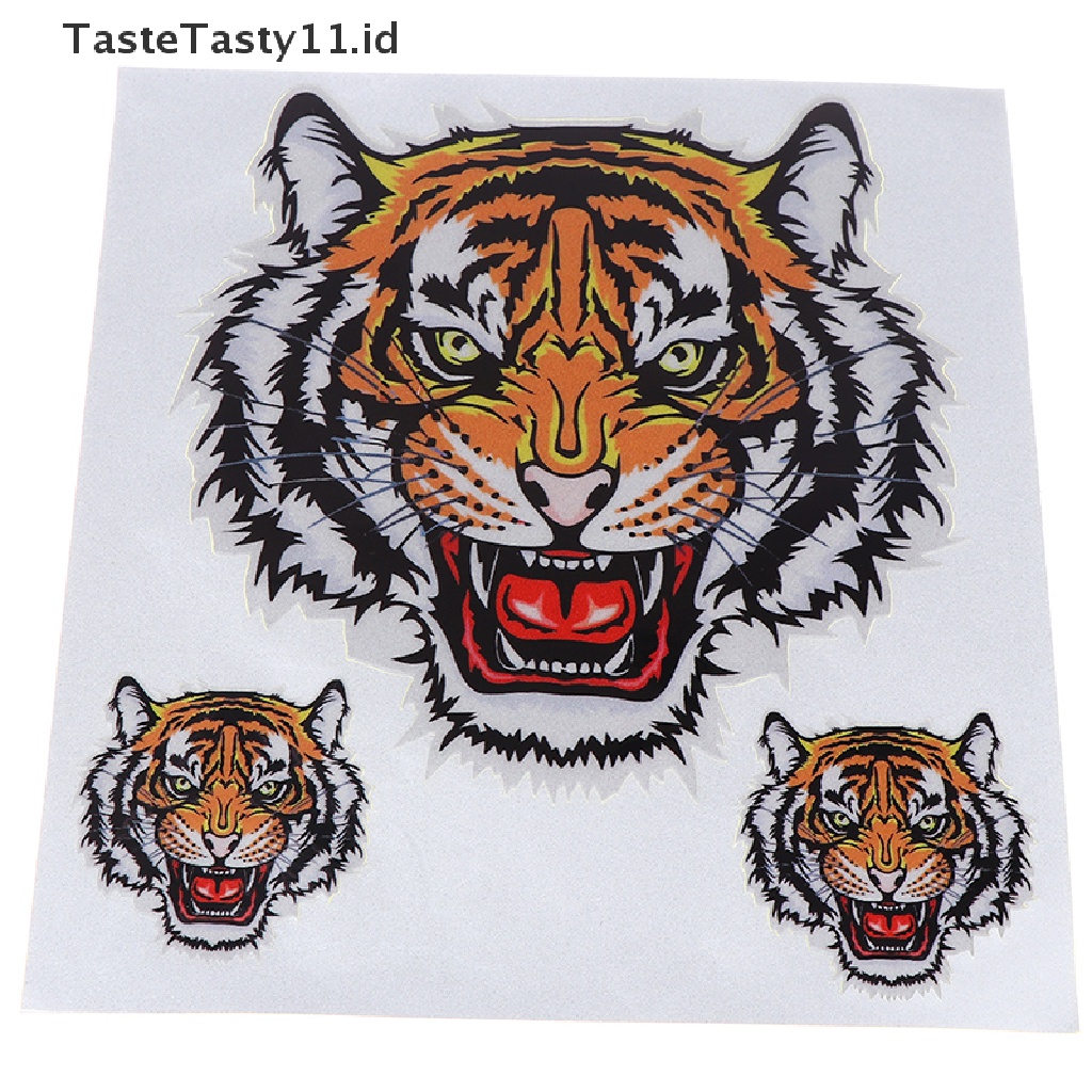 1 Lembar Stiker Vinyl Motif Tiga Kepala Harimau Untuk Mobil / Motor