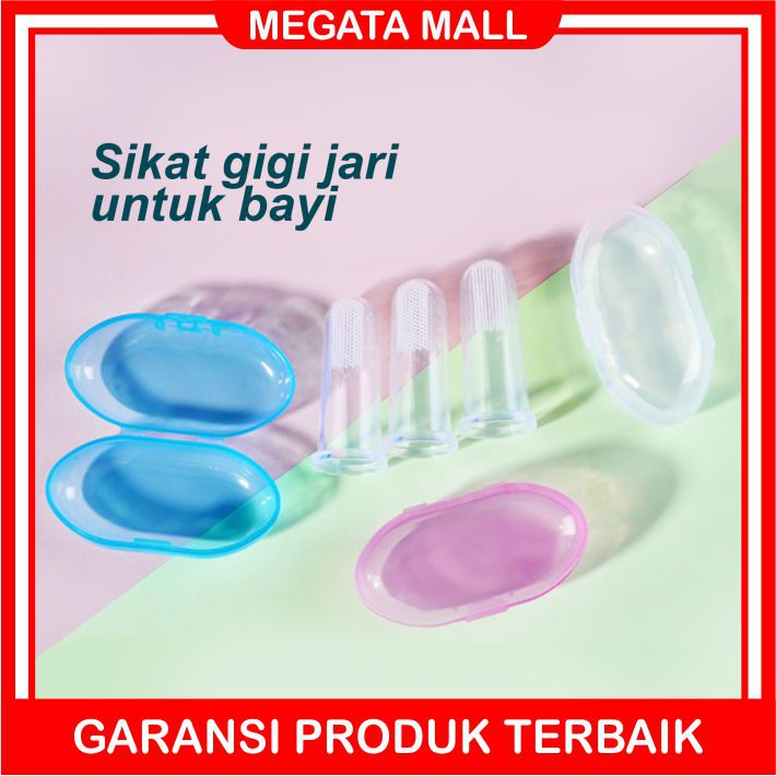 ♫ Megata ♫ A117 Sikat Gigi Gusi dan Lidah Bayi Free Kotak Teether Bayi Silikon