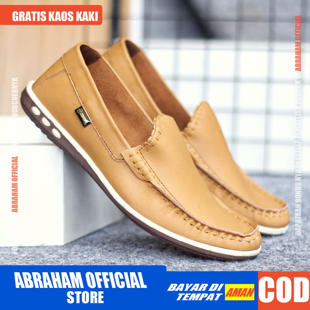 ABRHM x MITH Sepatu Slip on Casual Kulit Asli Kasual Slop Formal Anti Slip Pria Cowok