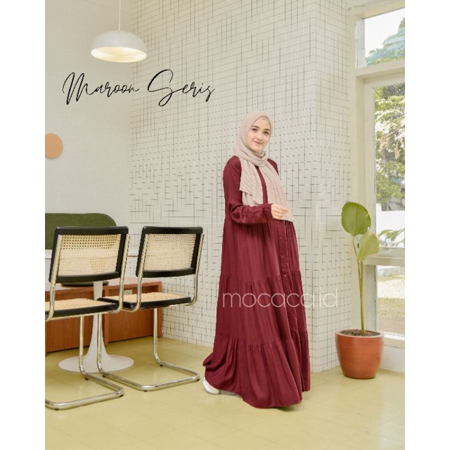 Gamis polos premium Babydoll Lady Dress Rayon Twill Full Kancing dark red maroon merah tua gelap