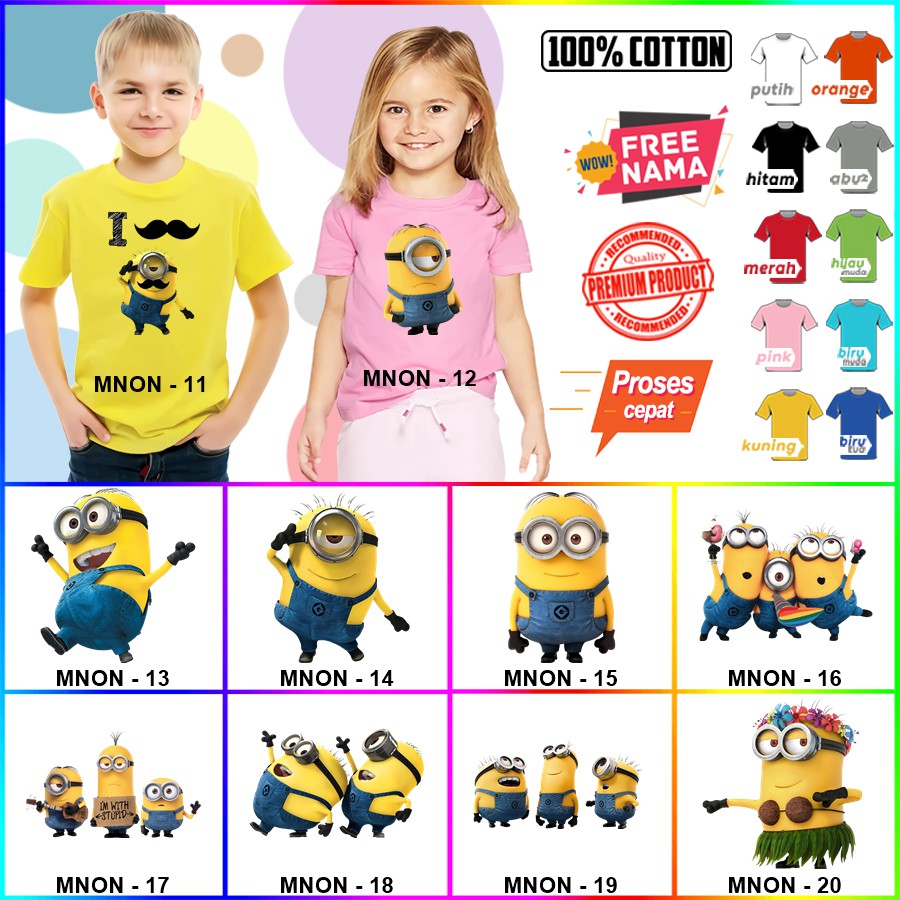 Baju Kaos ANAK DAN DEWASA MINION COUPLE (FREE NAMA)