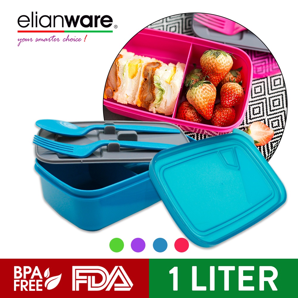 Elianware Lunch Box Container With Fork & Spoon Bento Lunchbox (1.0L) E-1227