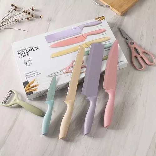 TERMURAH [ BAYAR DI TEMPAT ] Pisau Dapur Set isi 6pcs 1138-Kitchen Knife Set Multicolor Pisau Sultan Super Tajam