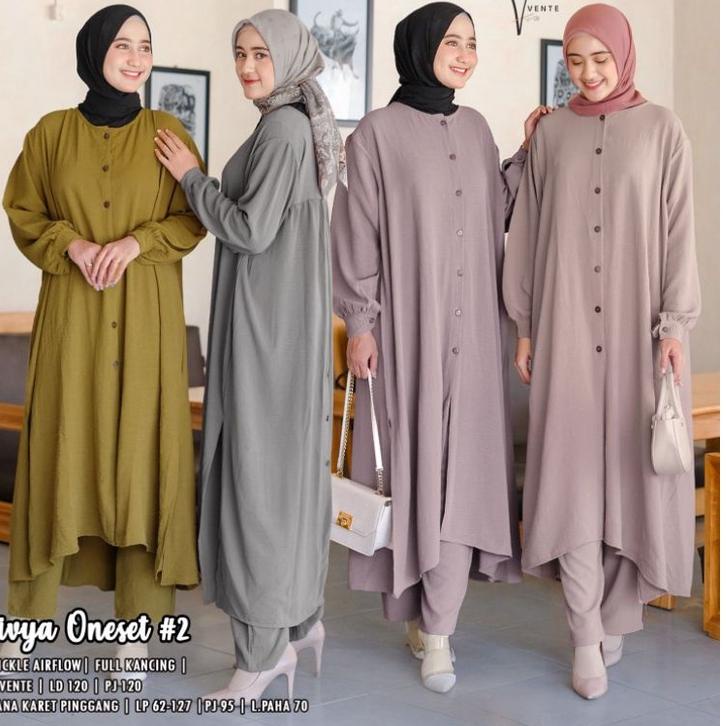 Recomended.. divya one set tunik vente long tunik import crinke setelan tunik dan celana baju setela