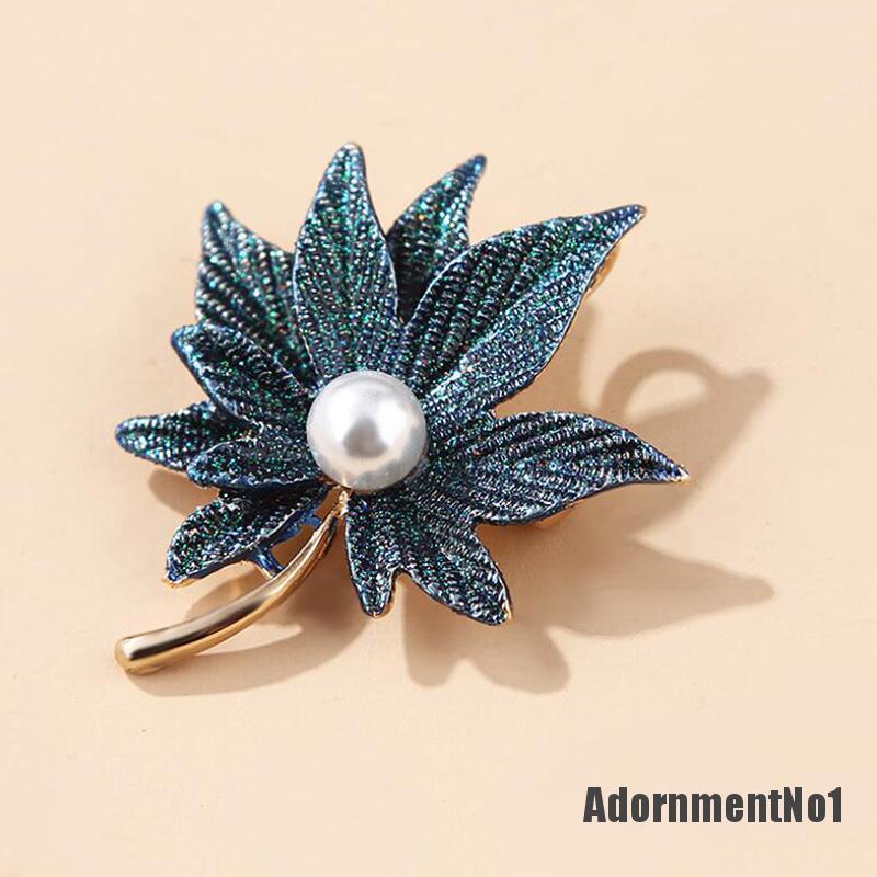 (Adornmentno1) Pin Bros Daun Maple Hiasan Mutiara Imitasi