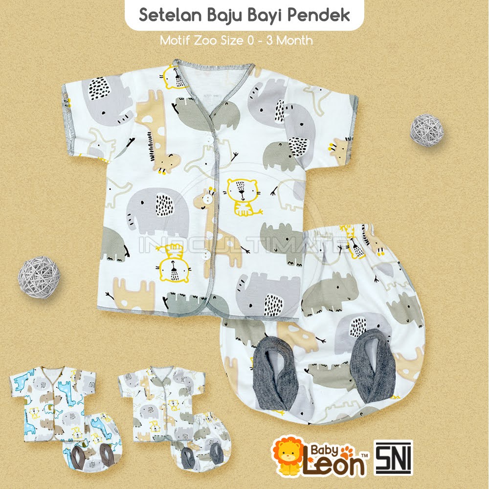 Setelan Baju + Celana Pendek Bayi (0-3 Bln) ZOO SERIES BABY LEON DS-113 Baju Bayi Baru Lahir Baju Tidur Bayi Baju Harian Bayi Atasan Kaos Bayi Pakaian Bayi Celana Pendek bayi Celana Bayi Baru Lahir Perlengkapan Bayi Baru lahir Newborn