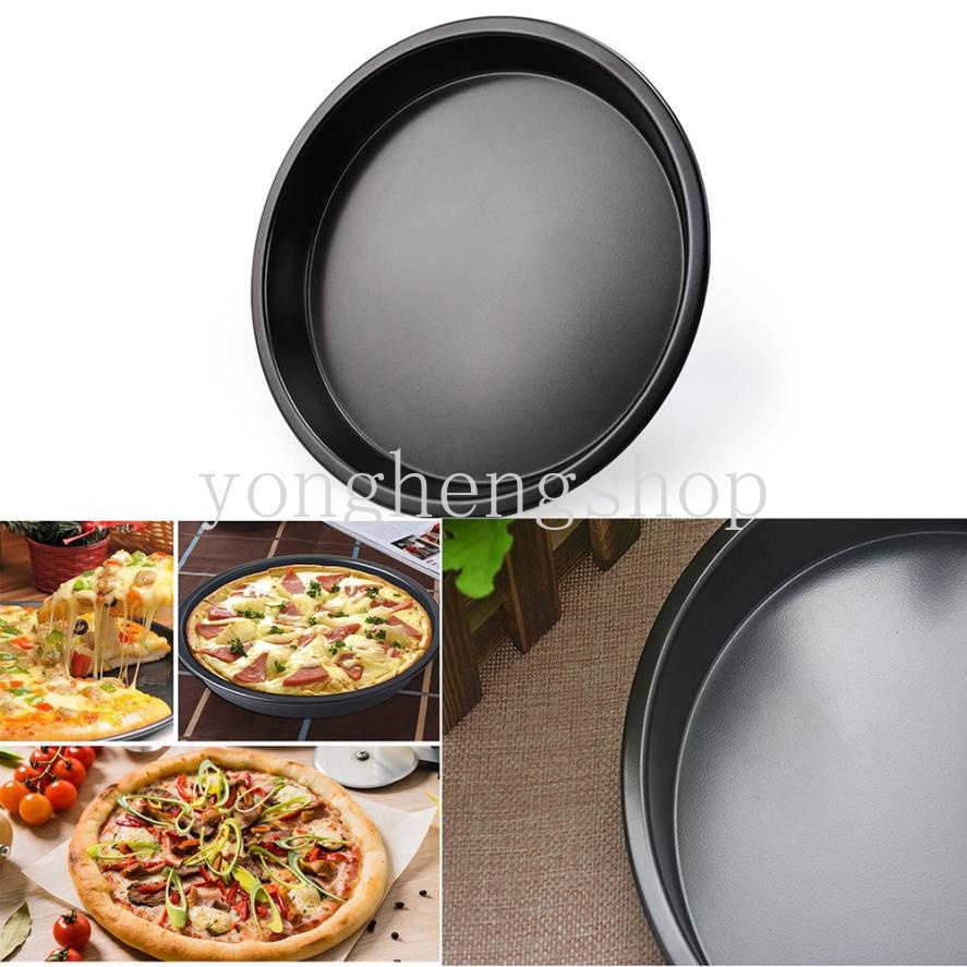 Loyang Cetakan Pizza Bentuk Bulat Dangkal Bahan Carbon Steel Anti Lengket Ukuran 6 / 7 / 8 / 9 Inci