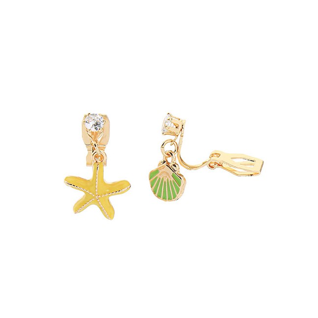 LRC Anting Jepit Fashion Shell (ear Clip) Starfish Stud Earrings With Diamond Drop Oil D69569