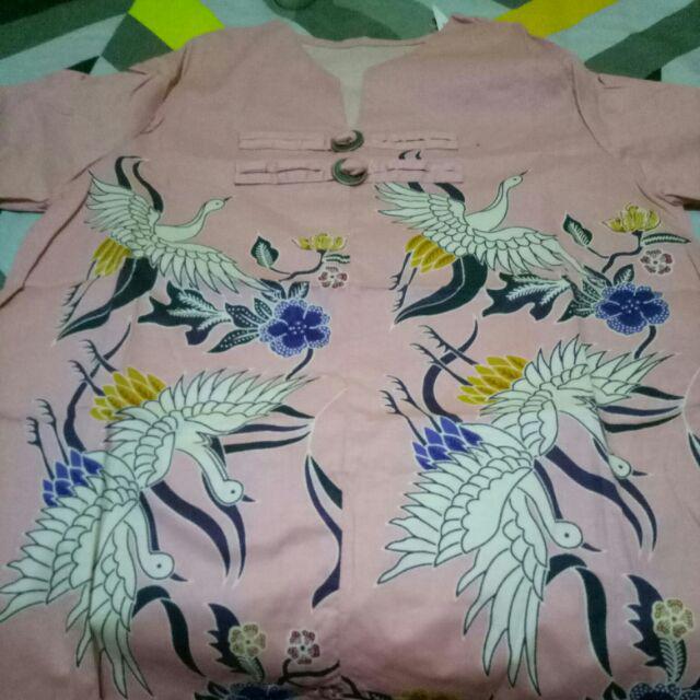 Atasan Blouse Batik Wanita Lengan Panjang Motif Wayang Bahan Katun Stretch, 124 Gw#