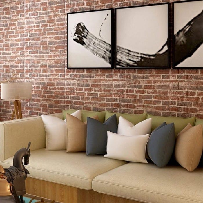 Bisa COD Wallpaper 3D Foam Batu Bata corak 70X77 Wall Sticker Interior RUMAH