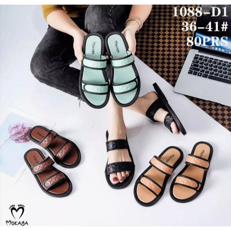 sandal slop wanita sandal zarra renda permata