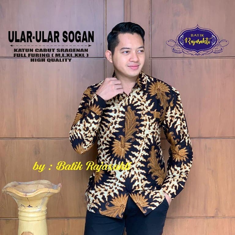 Kemeja Batik Lengan Panjang Terbaru Motif ULAR-ULAR SOGAN - Bahan Katun Primisima#RS226