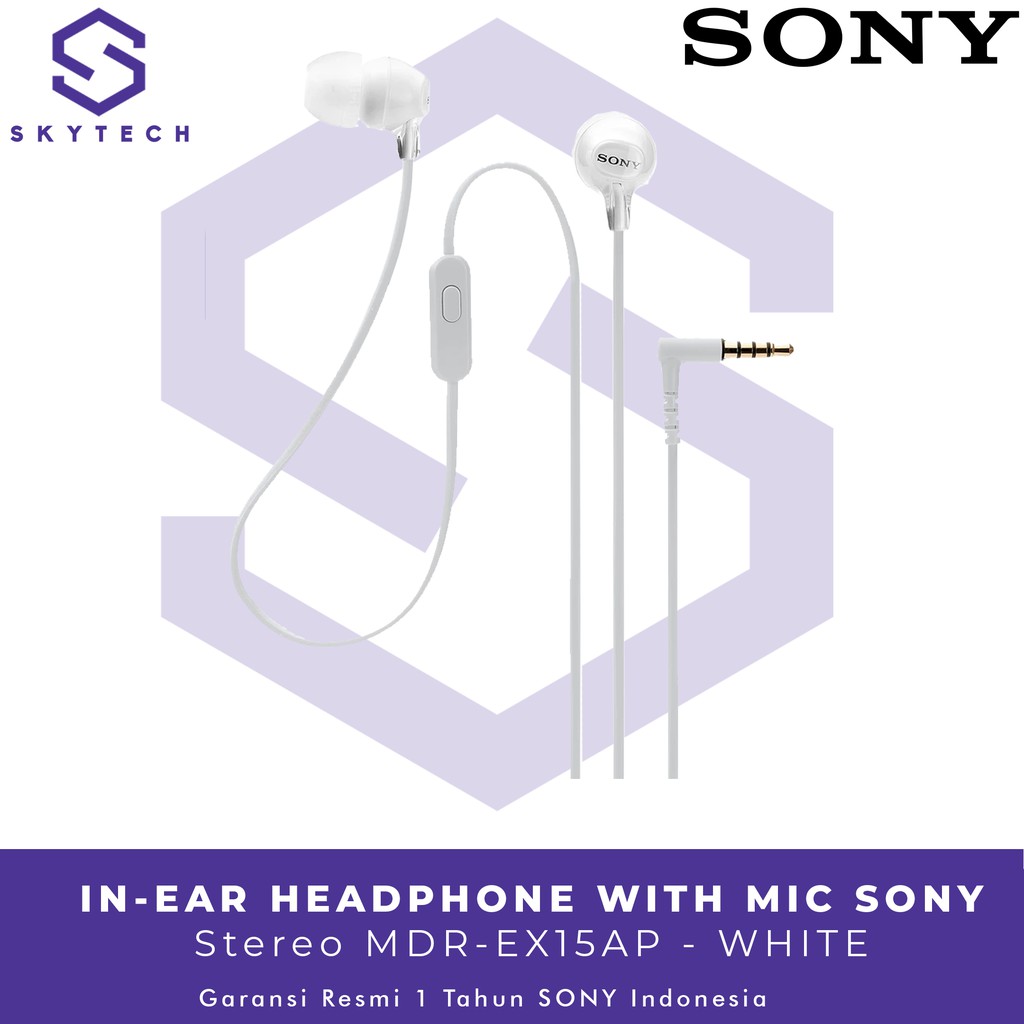 EARPHONE SONY MDR EX15AP WITH MIC WHITE ORIGINAL GARANSI RESMI