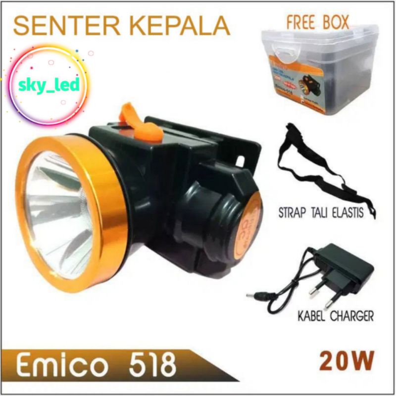 senter kepala led 20w 518 emico cahaya putih / KUNING  / 35W /super led / TERMIRAH