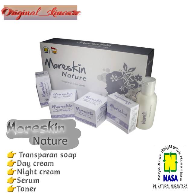 Moreskin Nature transparan soap day cream night cream serum toner perawatan wajah lengkap