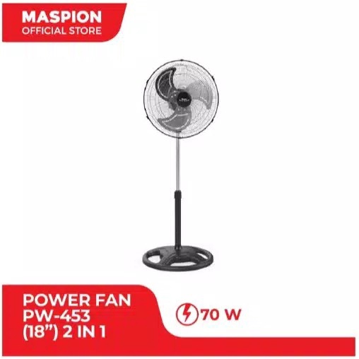 Kipas Angin Berdiri Dinding 18 inch Besi Maspion Power Fan Baling Besi PW 453 PW453 2 in1 (Khusus Grab/Gojek)