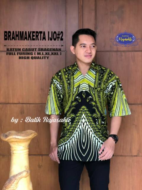 Batik Solo BRAHMAKERTA HIJAU Kemeja Pria Katun Halus Sragenan Full Furing