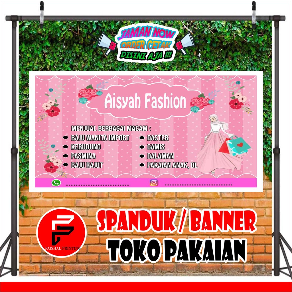 spanduk banner toko pakaian, toko baju ukuran 2 x 1 meter