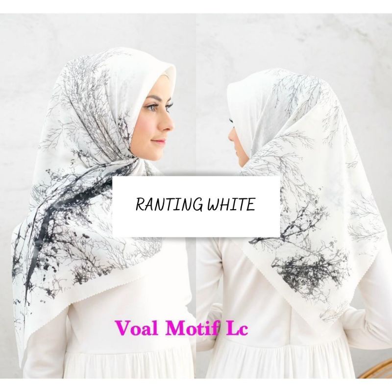 HIJAB SEGIEMPAT VOAL PREMIUM MOTIF ranting white JILBAB SEGI EMPAT DENAY KW SQUARE LASERCUT