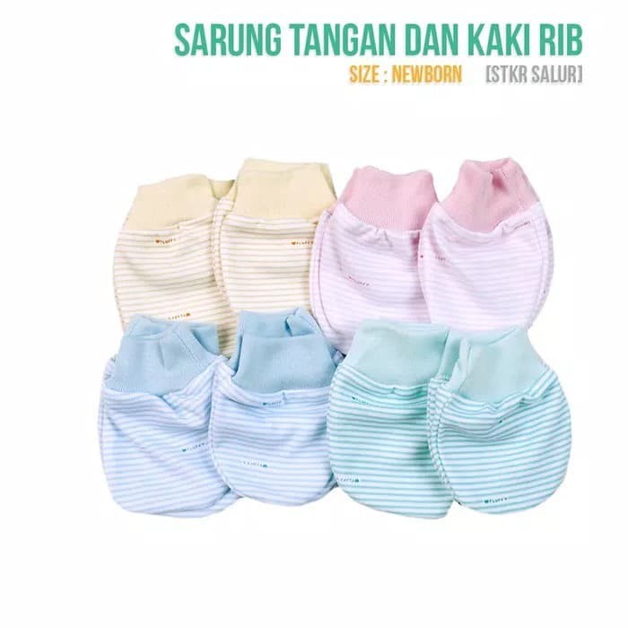 Fluffy Sarung Tangan Dan Kaki Rib&amp;karet Salur Newborn isi 3pcs dan 4pcs