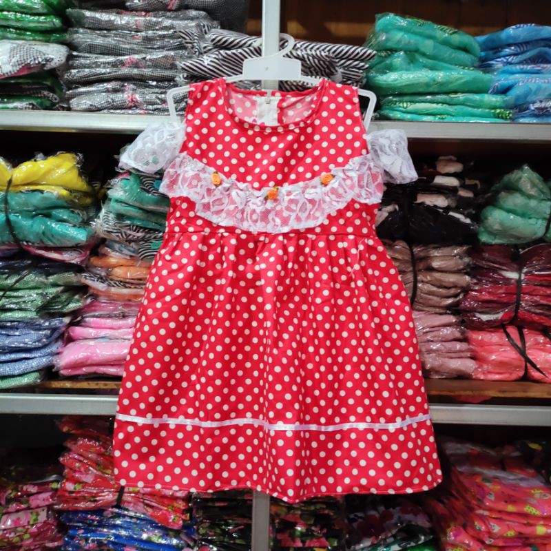 Dress sabrina anak 1 2 tahun polka dress anak tutul (dress sabrina brokat putih KANA)