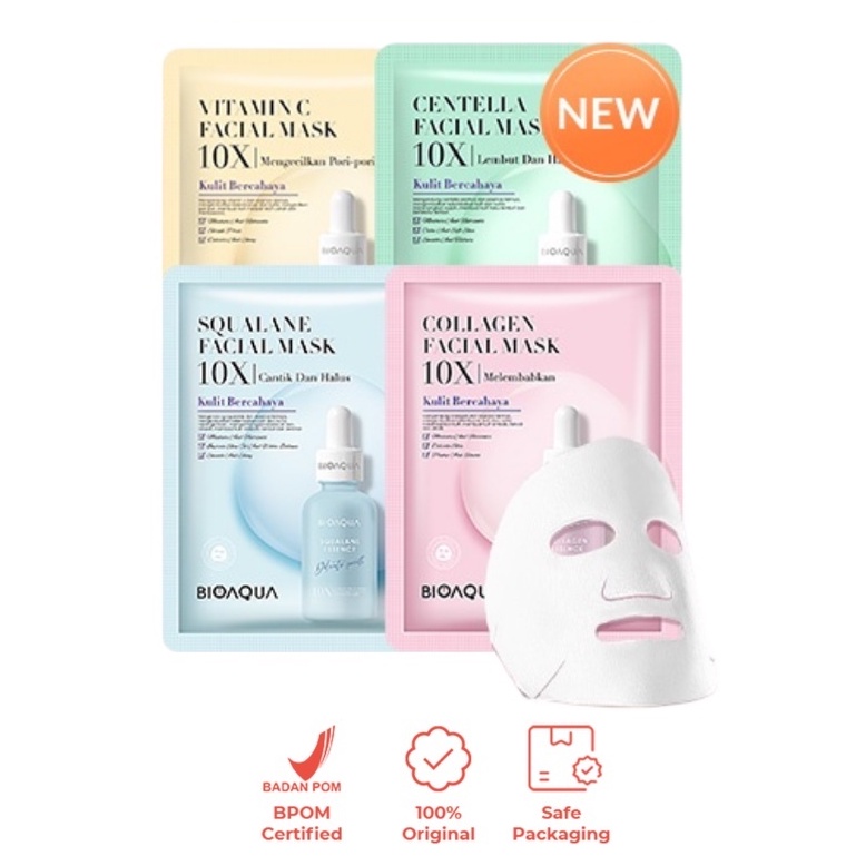 ⭐BAGUS⭐BIOAQUA Essence Mask 10X The Effect Whitening / Anti-Aging / Repair / Moisturizing Sheet Mask Wajah 28ml