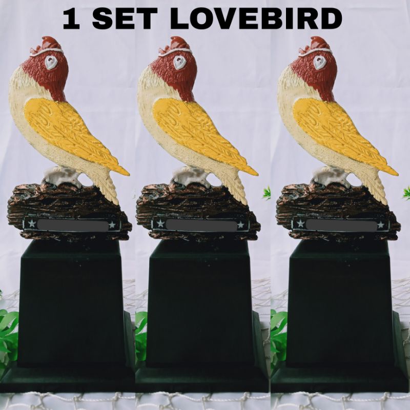 1 SET Piala Trophy Burung Lovebird Kuning