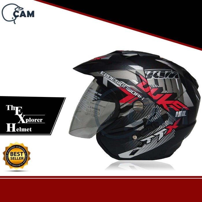 HELM DMN 2 KACA DOUBLE VISOR DUKE BLACK DOFF RED