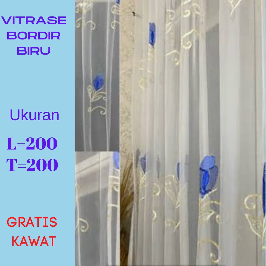 Vitrase Hordeng Bordir Vitrase Daleman Gorden Jendela Pintu Rumah Bahan Halus Lembut Ukuran 200 x200