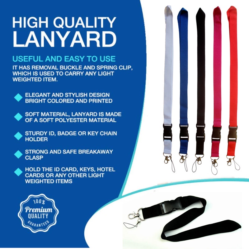 (5 Warna) Tali Lanyard Leher Bahan Nilon Anti Jatuh Untuk Gantungan Kunci / Kamera / Kartu ID / Handphone