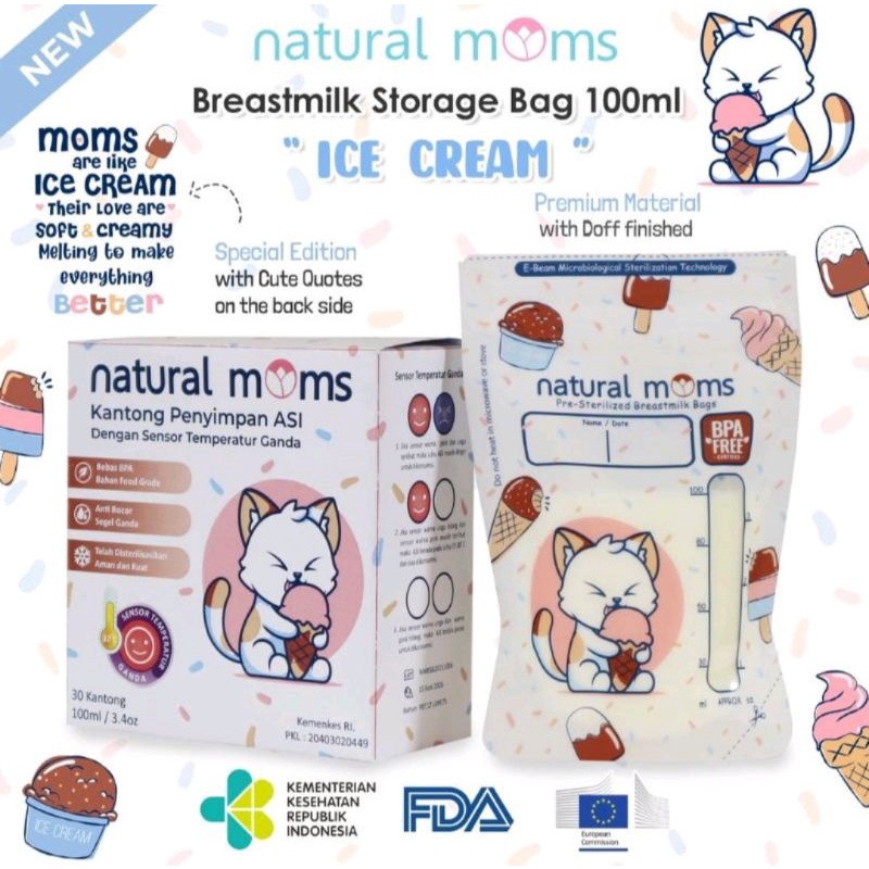 Kantong Asi Natural Moms Breast Milk Storage Bag 100ml 120ml isi 30pcs per box - thermal sensor