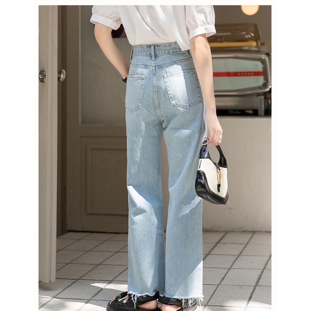 New biru muda highwaist murah celana jeans panjang wanita