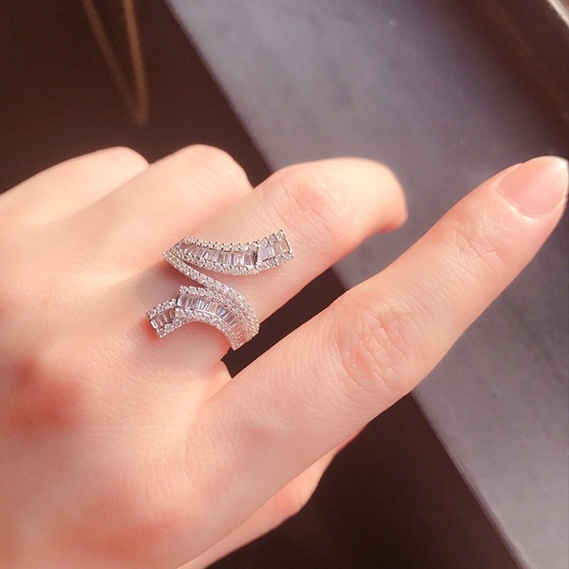 Fashion Elegant Graceful Platinum Ladder Square Full Rhinestone Ring