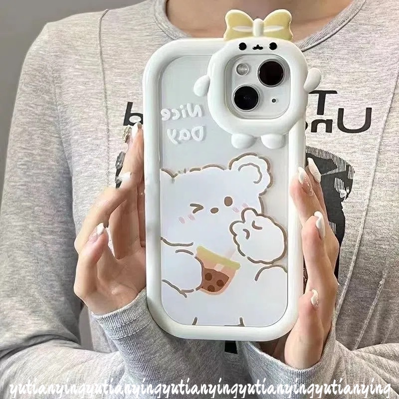 Soft Case Desain Kartun Milk Tea Bear 3D Untuk IPhone 7 8 6 6S 14 Plus XR 11 13 12 14 Pro MAX X XS MAX SE 2020