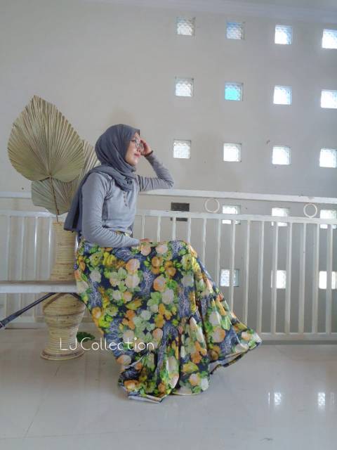 Vod Rok Rufffle Mawar | Rok Panjang | Rok Ruffle | Rok Motif |  Rok Bunga | Rok Rempel motif