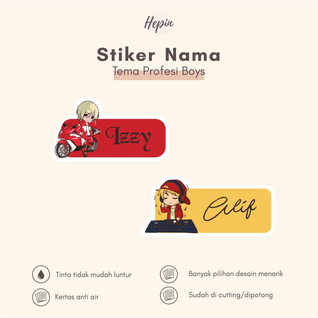 

(90 - 120 pcs) Murah stiker nama PROFESI BOY/stiker nama cute/label nama tanpa minimal order