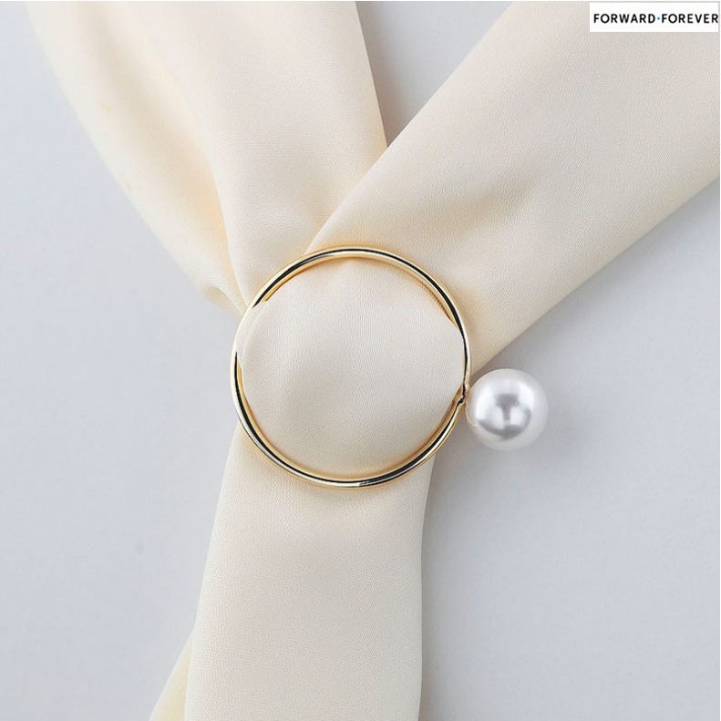 Alloy Lady Girl Pearl Round Circle Scarf Ring Scarf Belt Buckle Silk Buckle Clip M40013