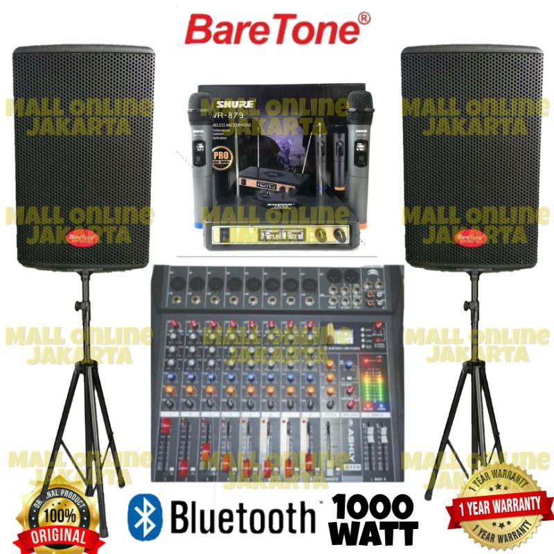 Paket Speaker aktif baretone 15 inch Max 15rc 1000 watt Mixer 8 channel Original