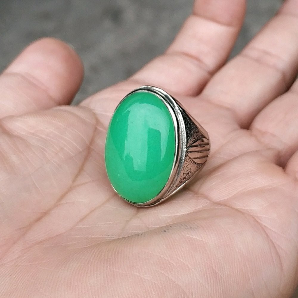 CINCIN BATU AKIK NATURAL GREEN JADE MALAYSIA GIOK BIG SIZE