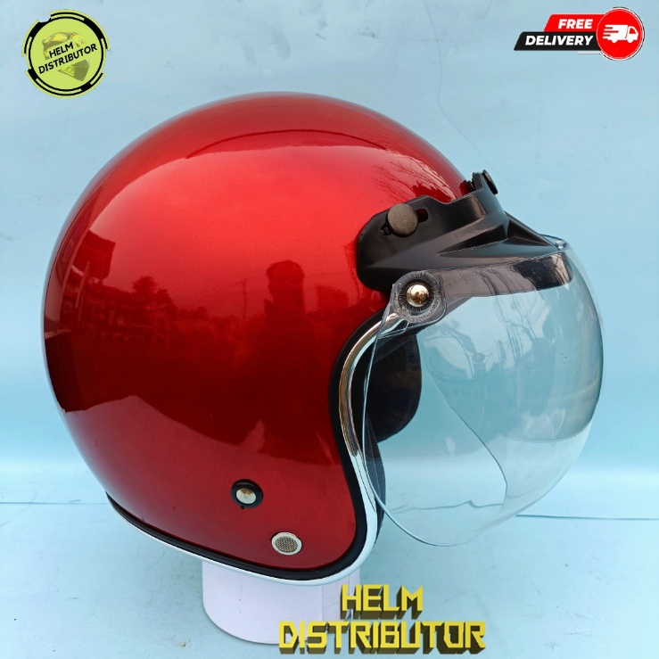 HELM BOGO DEWASA KACA CEMBUNG HITAM DAN PUTIH, LIS CHROME KUALITAS PREMIUM, UNTUK PRIA DA WANITA COD