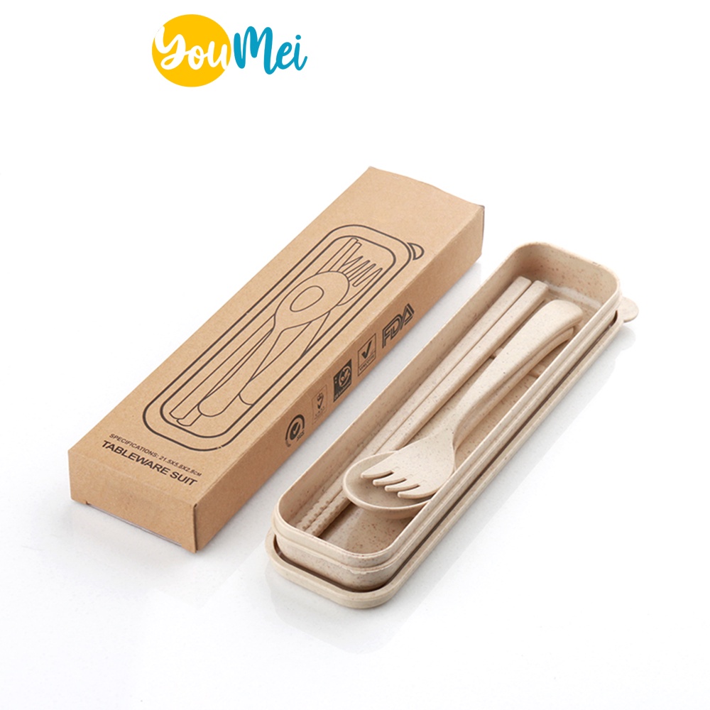 4 in1 Sendok Garpu Sumpit Free Box / Sendok Set / Alat Makan Set /  tableware Travel Cutlery Set Alat Makan Sendok Garpu Sumpit - 1201