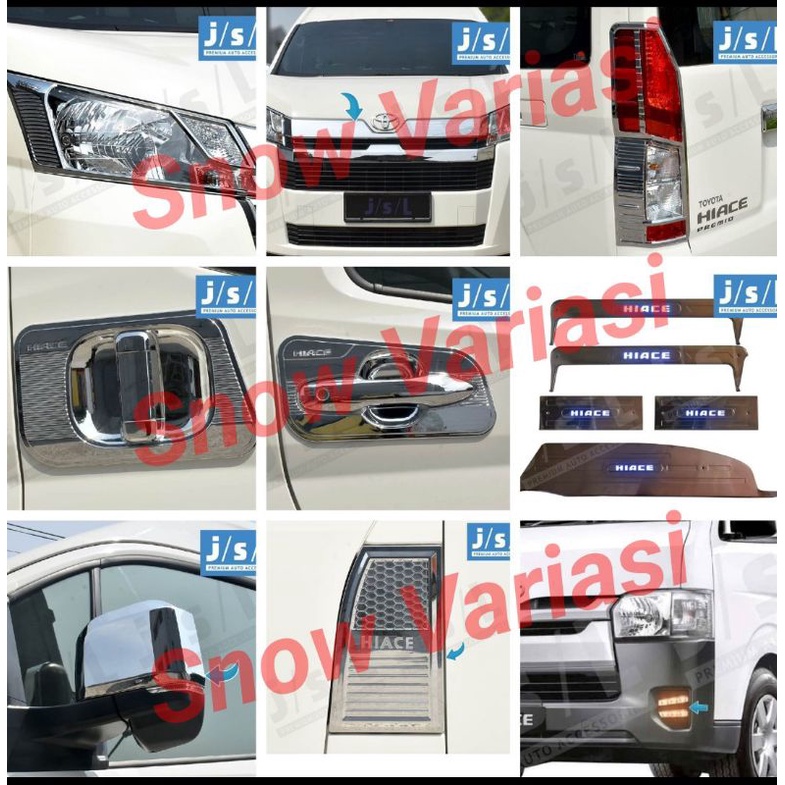 Paket lengkap garnish outer handle tank spion sill plate cover chrome hiace 2020