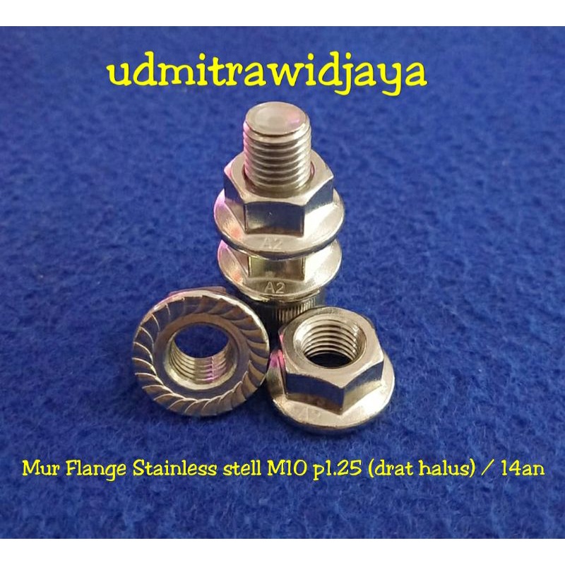 Mur Flange Stainless stell M10 p1.25 mur topi kunci 14 / 15 ss mur ring baut mur flange 10mm M10x1.25 SS bahan mur probolt baut 14an dratt halus