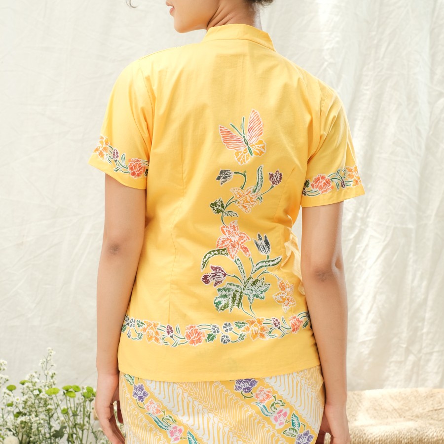 Kebaya Batik Encim Pekalongan Lengan Pendek Meradelima Katun Kuning