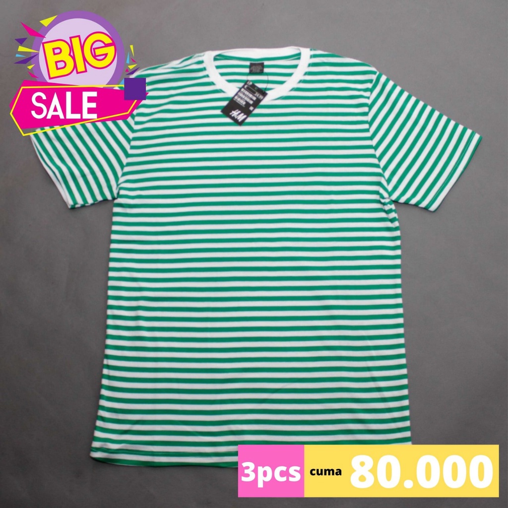 Kaos Stripe Dewasa Kaos Salur Motif Warna Cotton Cvc 30s Pria &amp; Wanita / 3pcs 80rb