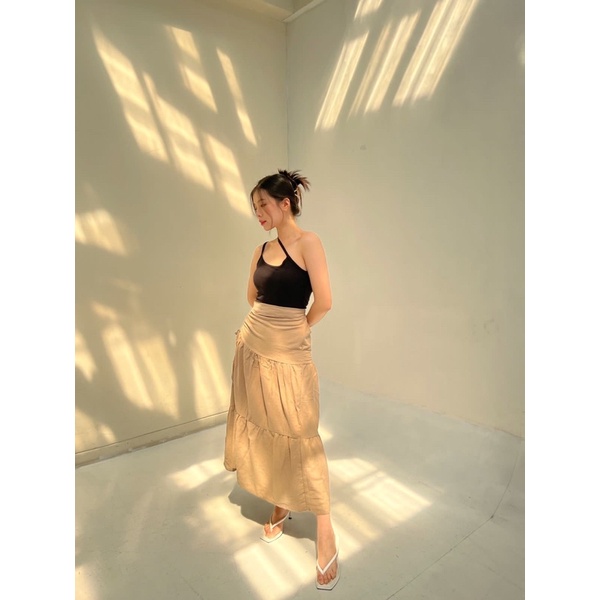 ANGEL SKIRT/ Rok Wanita Midi Karet Linen Casual Daily Perempuan Korea Style Serut