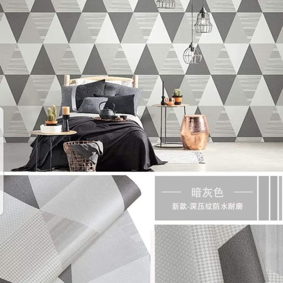 wallpaper sticker dinding 3D segitiga abu-abu minimalis