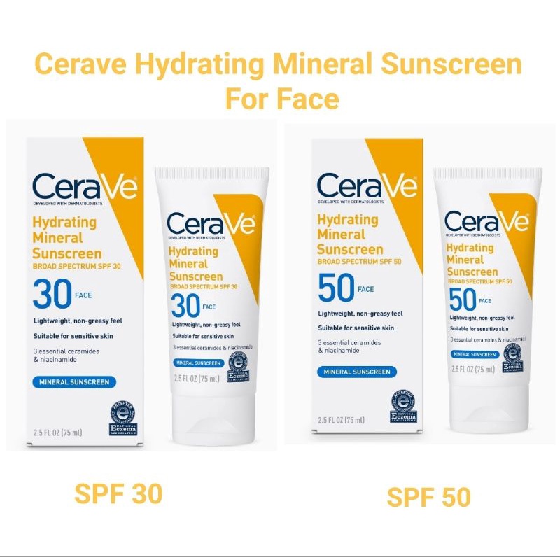 CeraVe Hydrating Mineral Sunscreen Face Lotion SPF 30, 75 ML