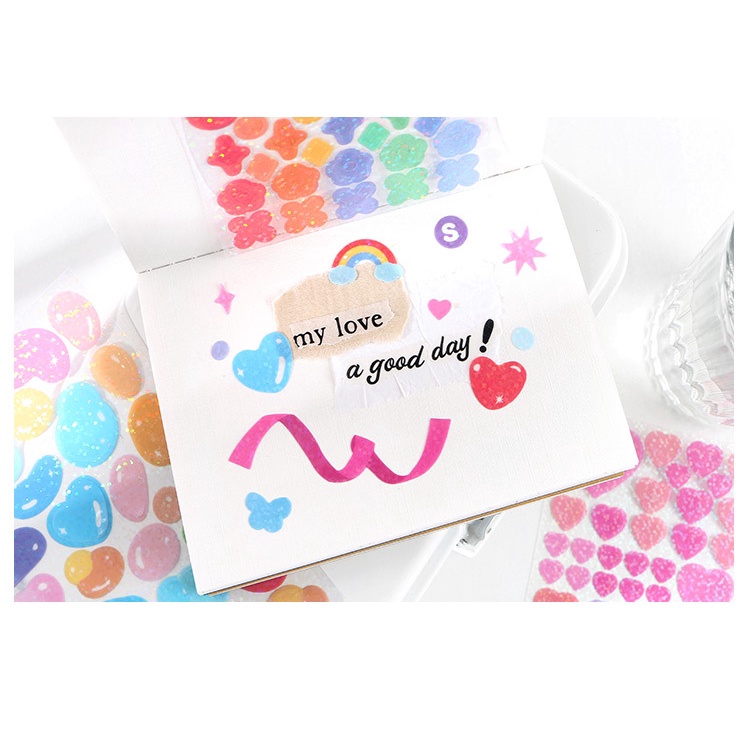 Shiny Ribbon Sticker Kawaii Bow Rainbow Alphabet Stickers Creative Sequin Label Decor Photo Diary Album Stationery